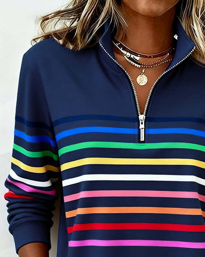 Marie | Casual Half-Zip Sweater with Colourful Stripes