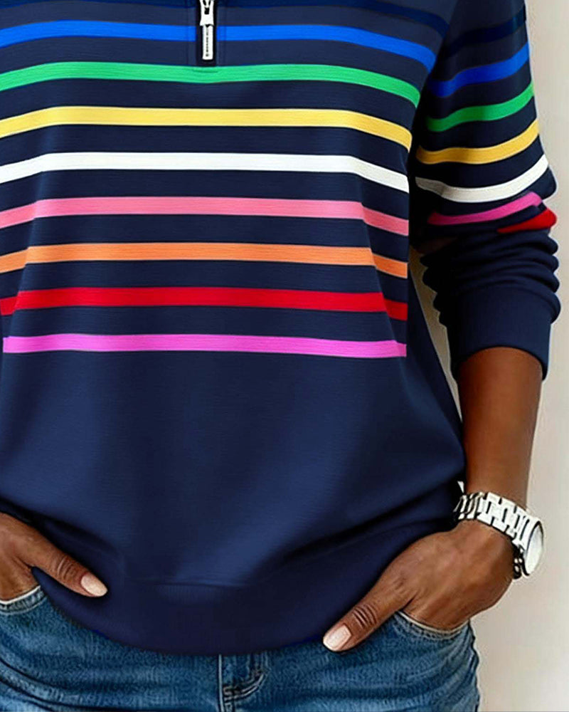 Marie | Casual Half-Zip Sweater with Colourful Stripes