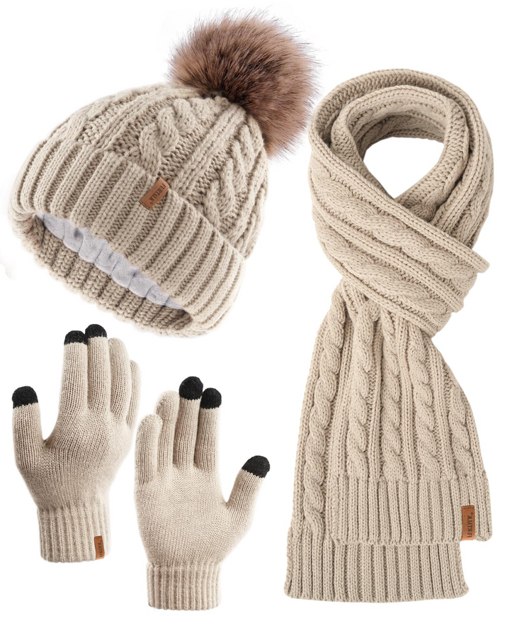Elegant Winter Hat, Scarf, and Gloves Set