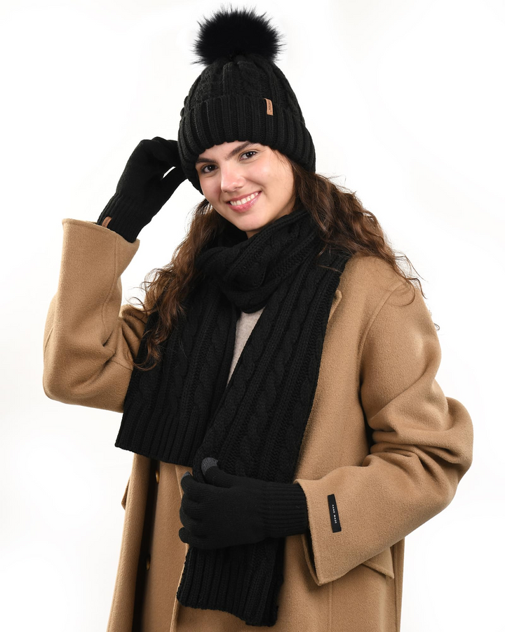Elegant Winter Hat, Scarf, and Gloves Set