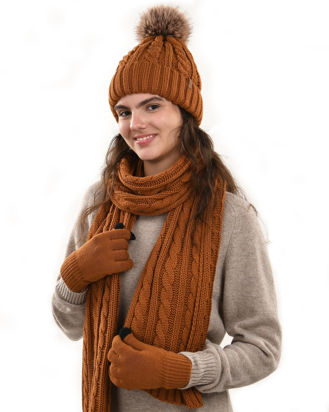 Elegant Winter Hat, Scarf, and Gloves Set