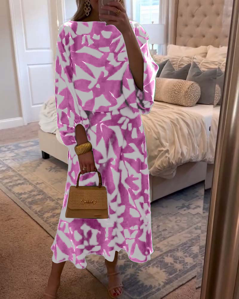 Mirabelle | Set Dress Casual Printed Lantern Sleeves Temperament