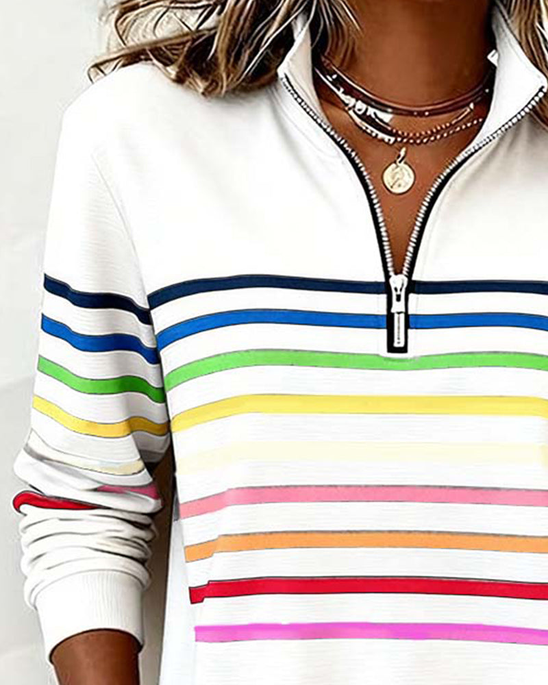 Marie | Casual Half-Zip Sweater with Colourful Stripes