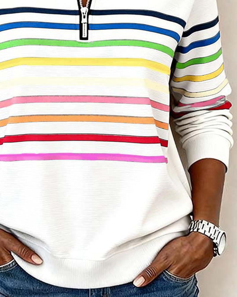 Marie | Casual Half-Zip Sweater with Colourful Stripes
