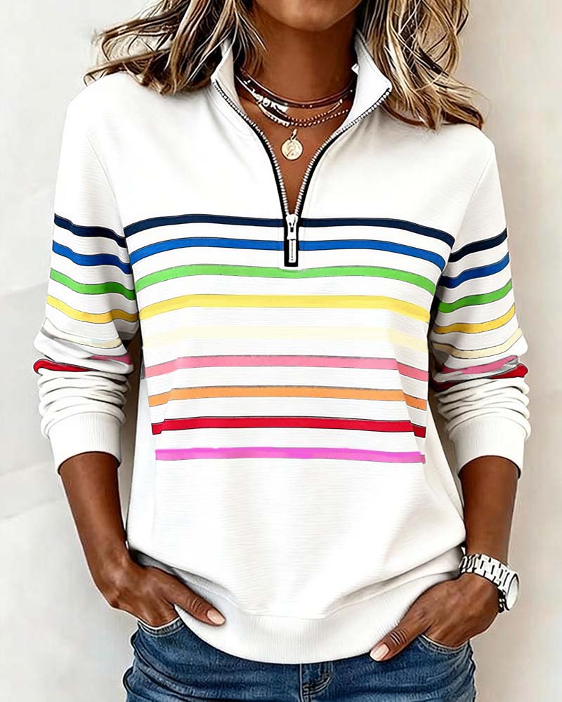 Marie | Casual Half-Zip Sweater with Colourful Stripes