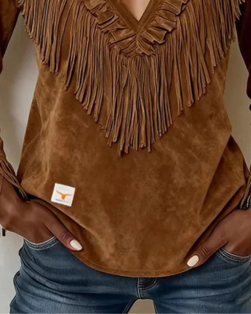Maribel │ Suede Fringe V-Neck Top