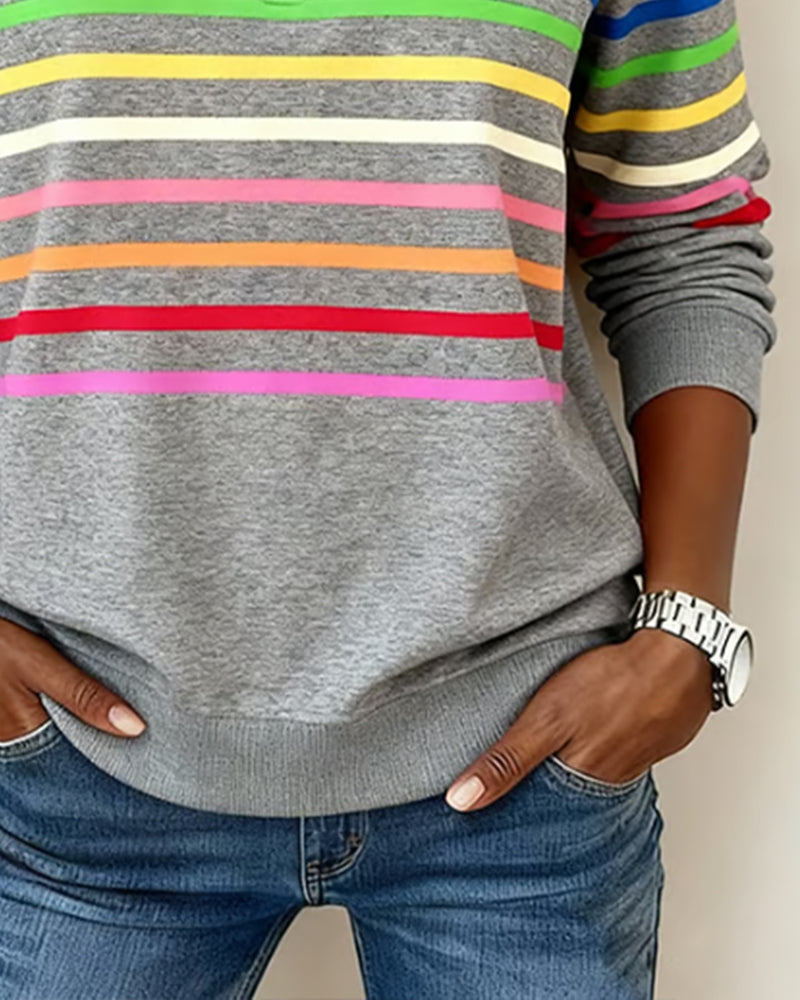 Marie | Casual Half-Zip Sweater with Colourful Stripes