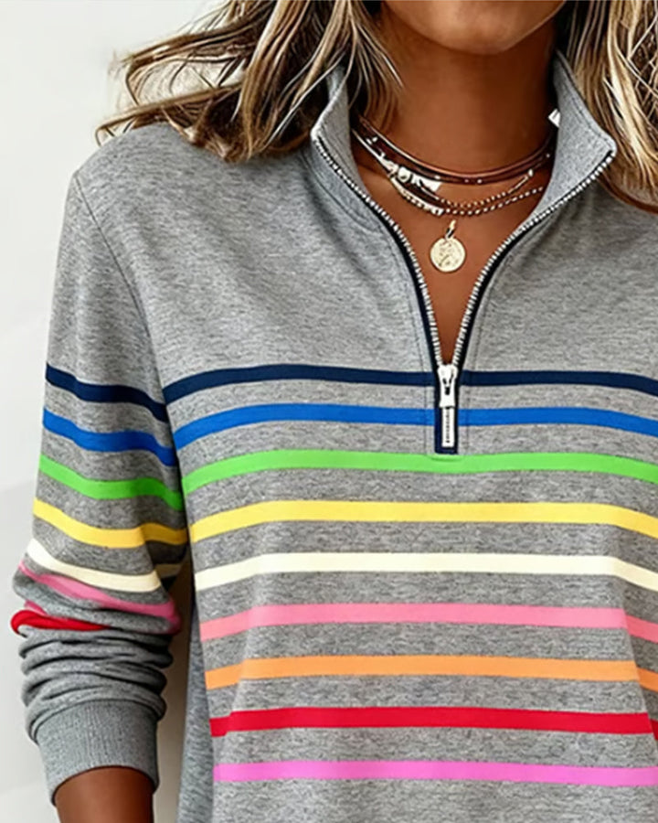 Marie | Casual Half-Zip Sweater with Colourful Stripes