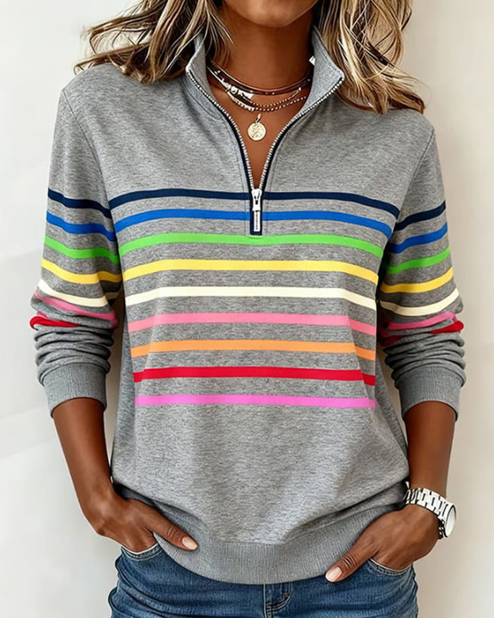 Marie | Casual Half-Zip Sweater with Colourful Stripes