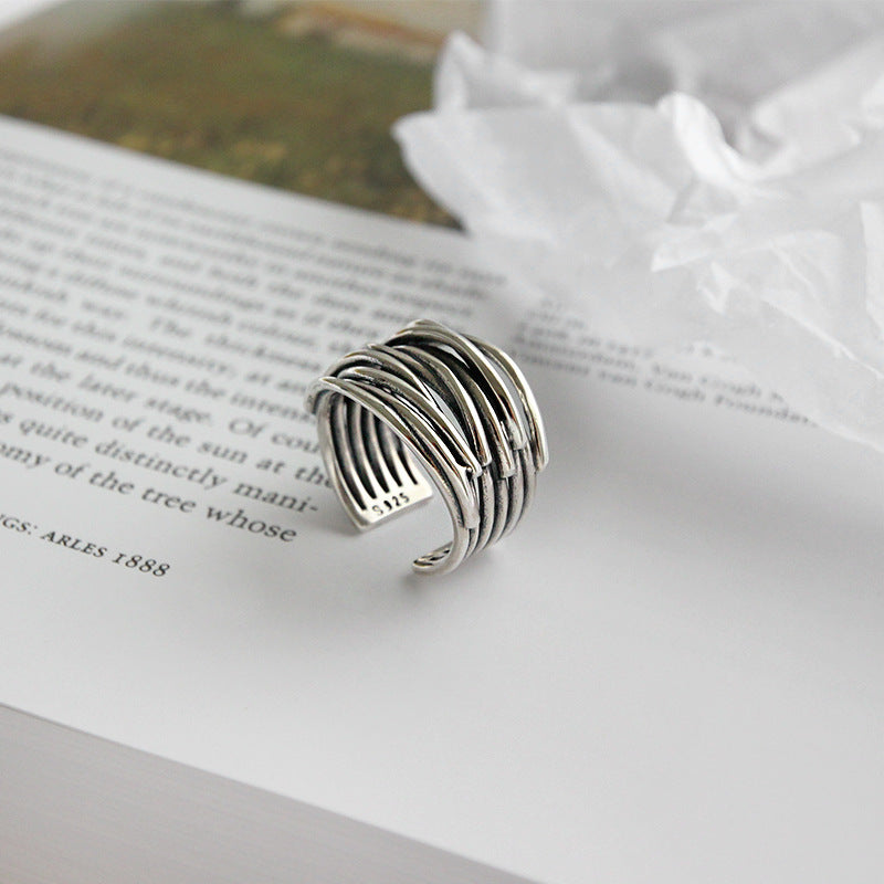 Layered Adjustable Silver Ring