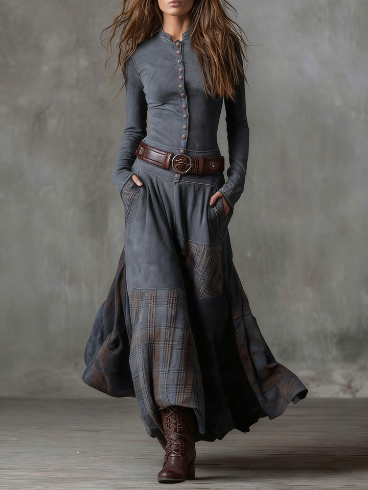 Zoë | Vintage Suede-Effect Plaid Maxi Dress