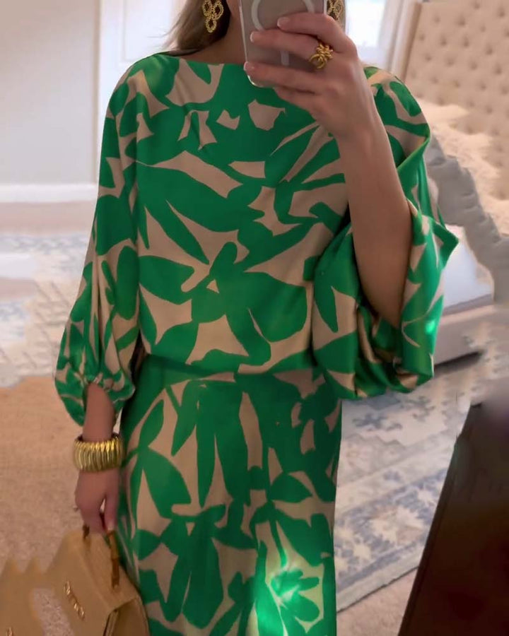 Mirabelle | Set Dress Casual Printed Lantern Sleeves Temperament
