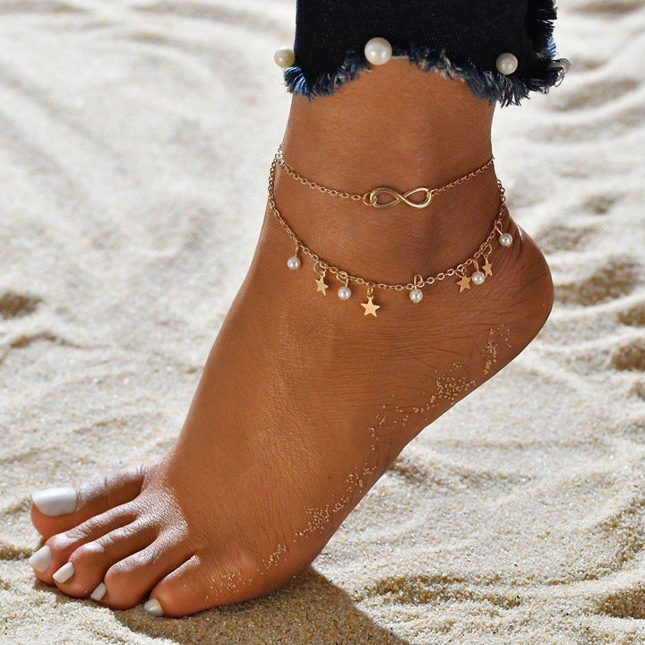Infinity Anklet with Pearls & Stars